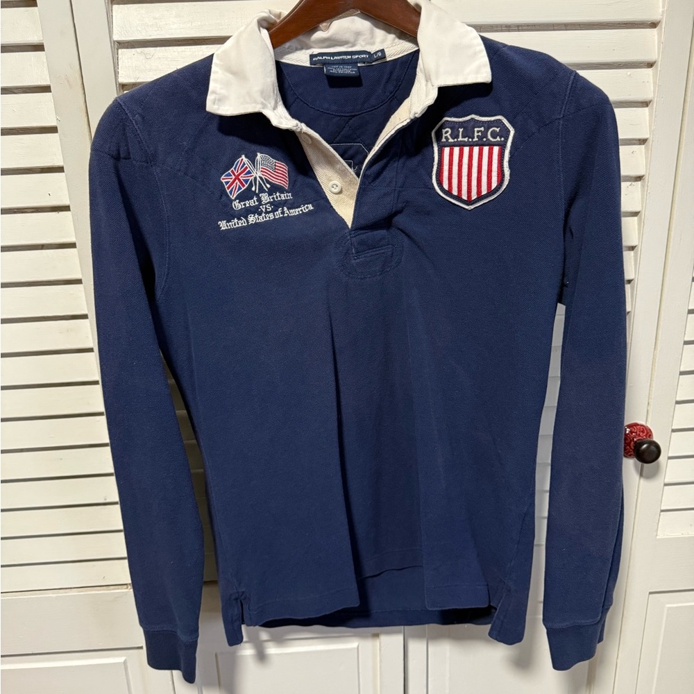Ralph Lauren Navy and White Long-Sleeve Polo